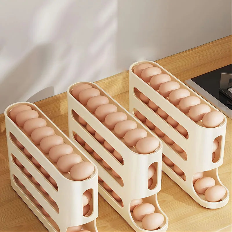 4 Layers Automatic Rolling Egg Holder Rack Fridge Egg Storage Box Container Refrigerator Egg Dispenser Fridge Organizer Kitchen