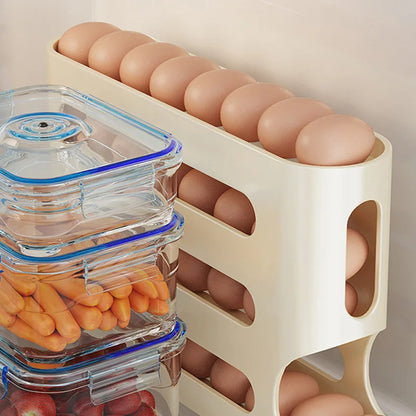 4 Layers Automatic Rolling Egg Holder Rack Fridge Egg Storage Box Container Refrigerator Egg Dispenser Fridge Organizer Kitchen